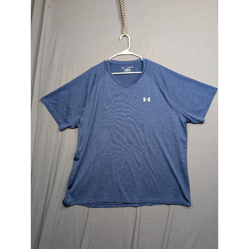 Under Armour Shirt Mens 3XL Blue Short Sleeve V Neck Heatgear Tech Tee